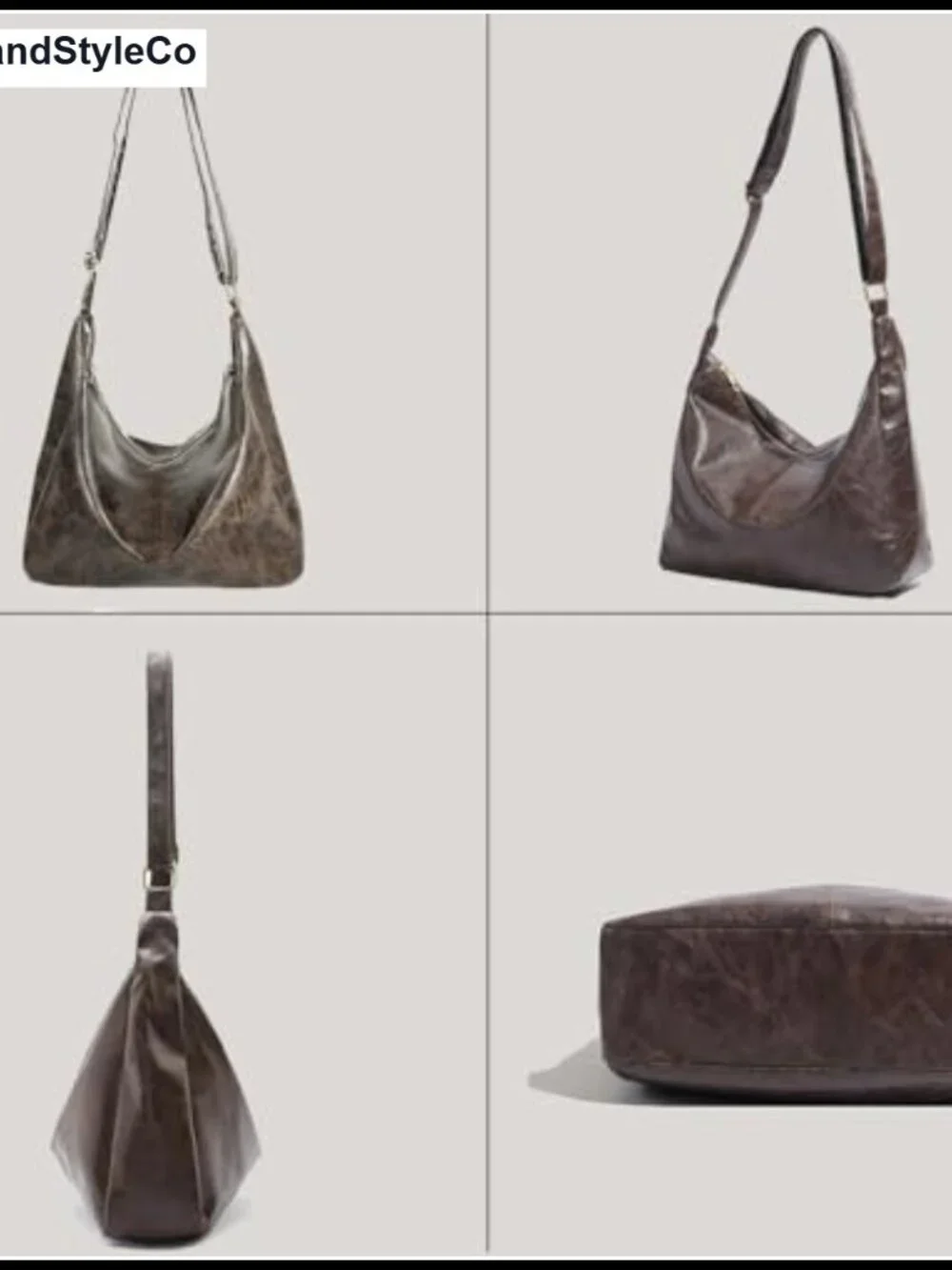 Vegan Leather Hobo Bag Slouchy Shoulder Purse Adjustable Strap Zipper